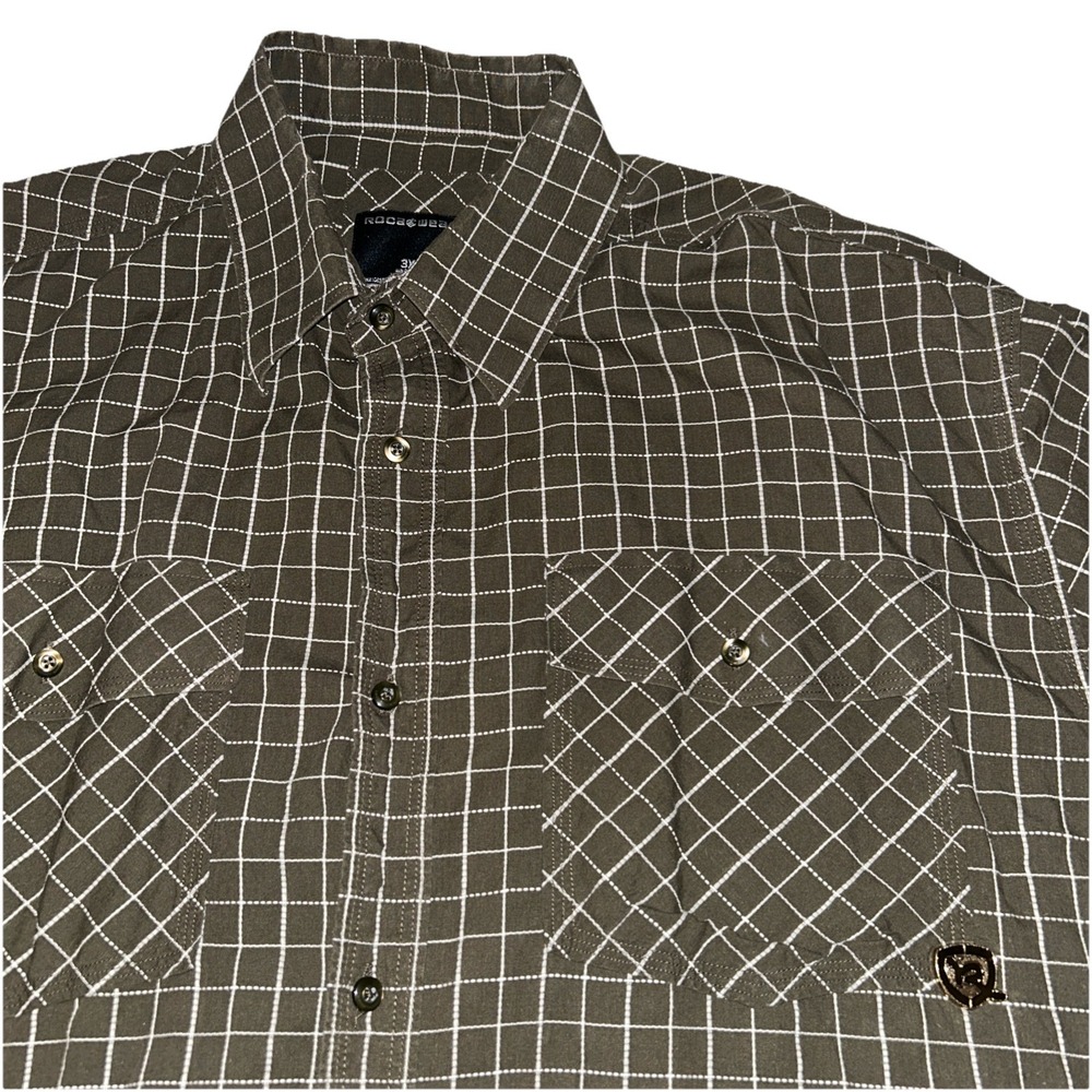Rocawear Shirt Olive Green White Check Long Sleeve Button Up Urban Classic, 3XL